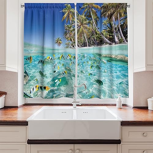 Miniatura 5 de Ambesonne Cortinas de cocina modernas, patrón geométrico de líneas en zigzag, patrón de triángulos, estampado de arte contemporáneo, cortinas de