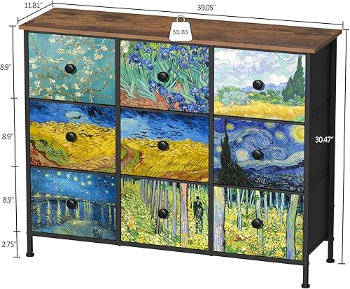 Miniatura 2 de EXOTICA Van Gogh - Cómoda ancha de 9 cajones para TV, cómoda colorida y cómoda, muebles de entrada para dormitorio, sala de estar, pasillo,