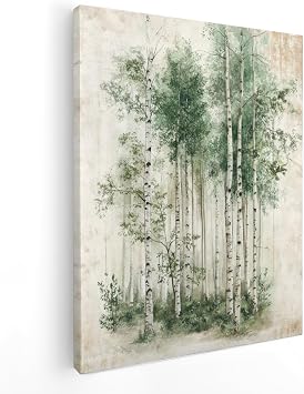 QICLM Vintage Farmhouse Forest Framed Wall Art Poster, Birch Tree Decor, Retro Cottagecore Shabby Birch Tree Wall Prints for Home Bedroom Living Room, 11x14 Inch