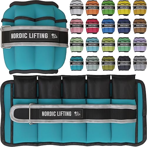 Miniatura 21 de Nordic Lifting - Pesas ajustables de tobillo para mujeres y hombres – 1 par (2–10 libras) Pesas de muñeca, brazo y pierna para gimnasio, yoga y