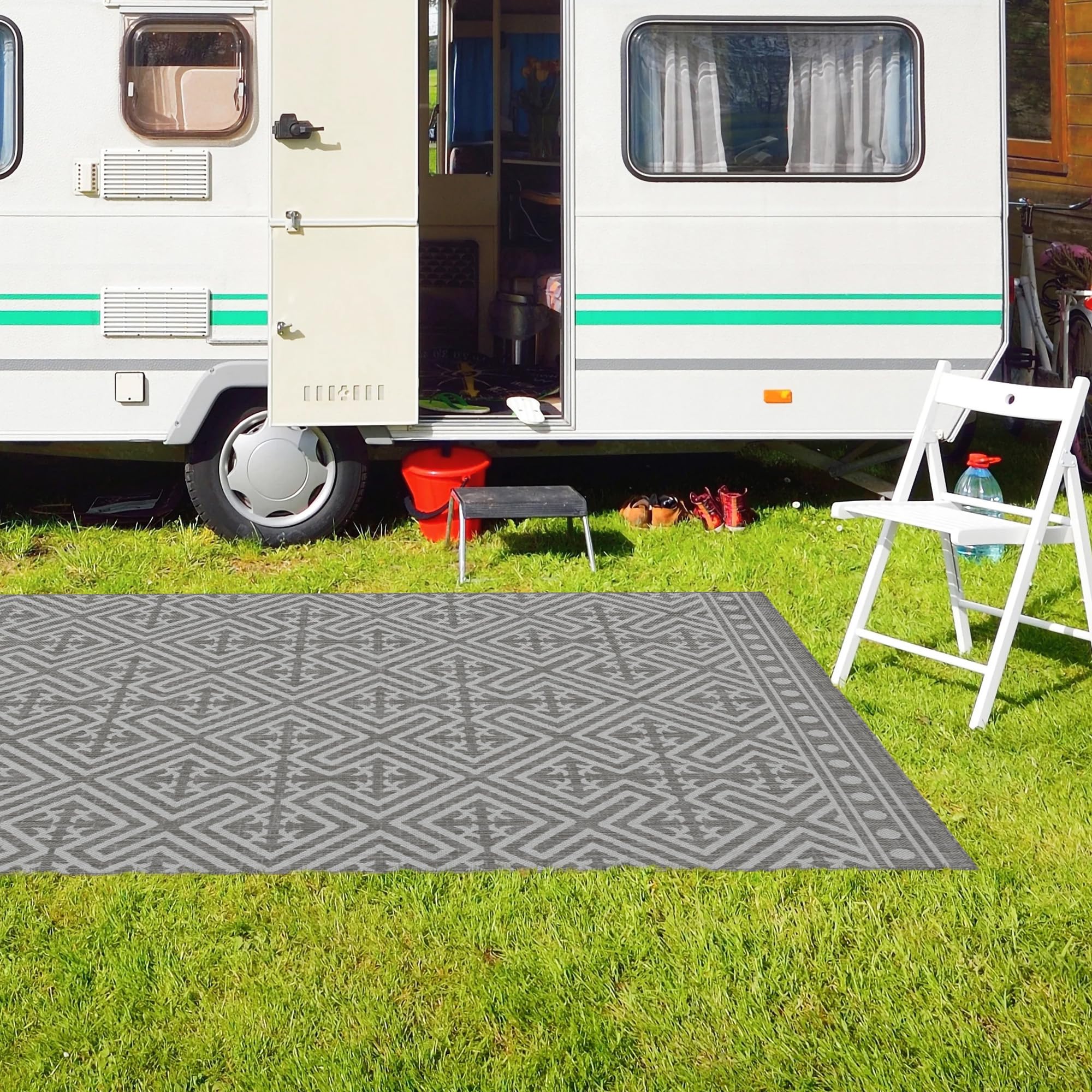 homeart Outdoor Rugs, Dark Grey Medallion, 120x170 - Image 4