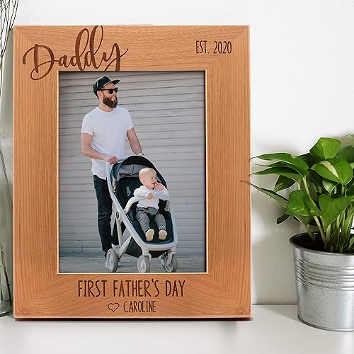 Miniatura 3 de Marco de fotos personalizado para papá por primera vez, 5 x 7 pulgadas, marcos grabados personalizados con nombre, texto y fecha, primer día del