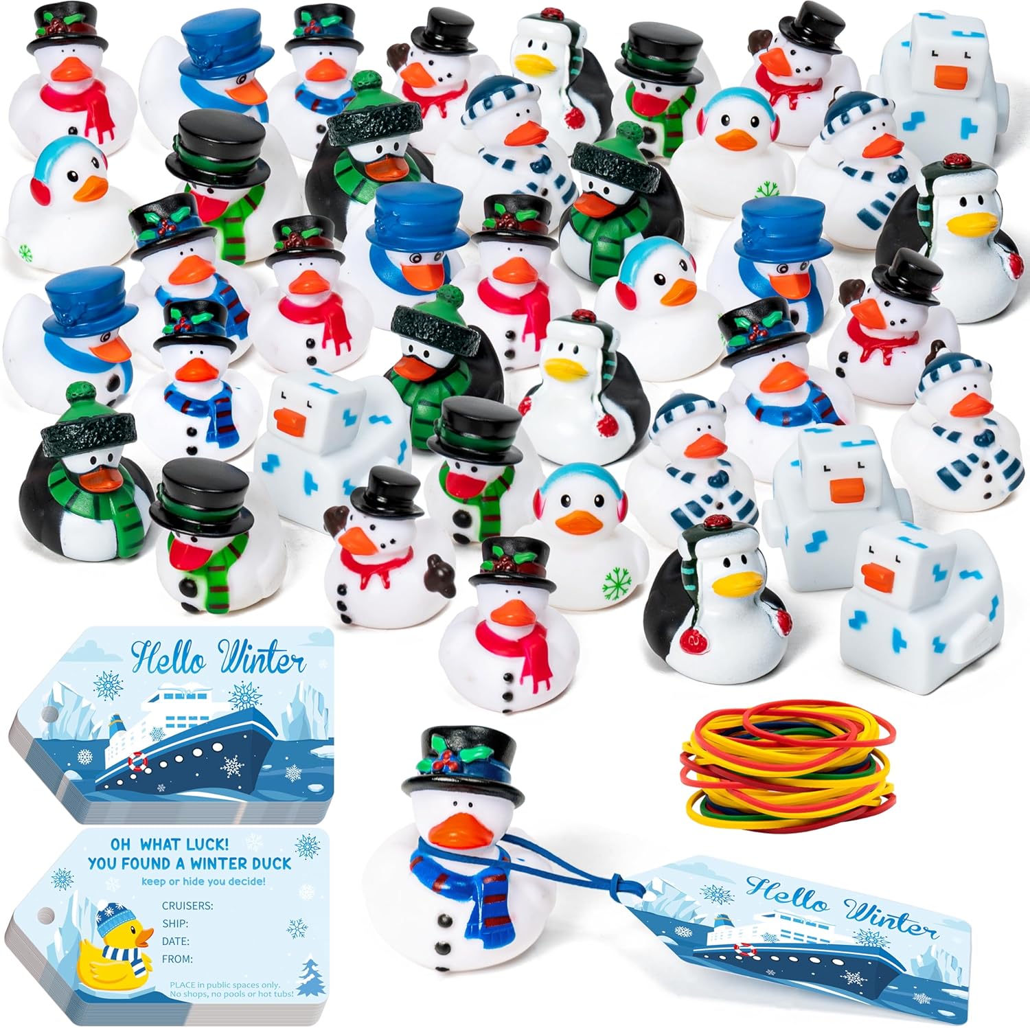 H1vojoxo Winter Rubber Ducks Bulk - 20 Set Winter Rubber Ducks for Cruise Ships Novelty Turkey Floating Duckies for Party Decoration, Gift Exchange, Baby Shower Accessories , Bath Toys