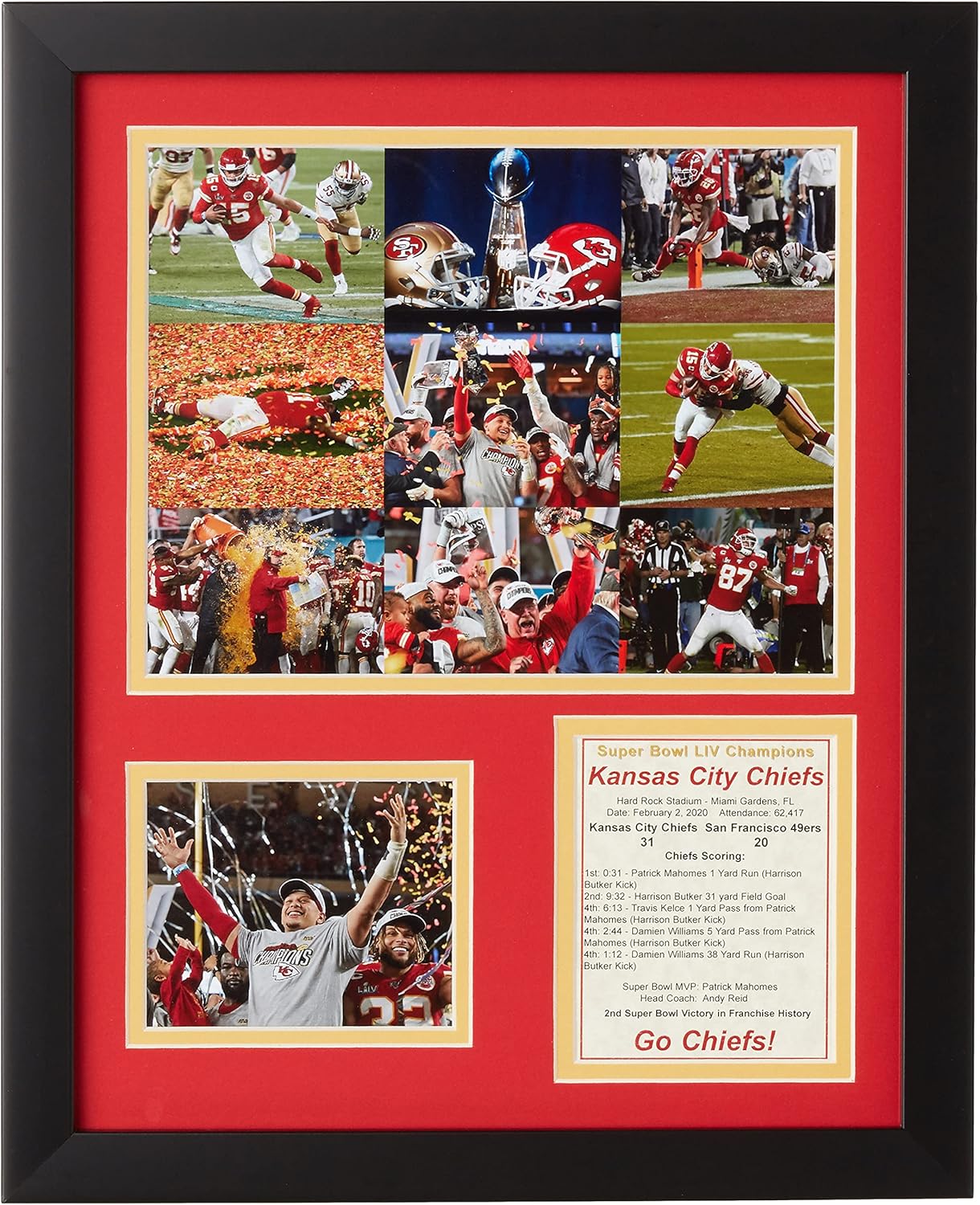 Legends Never Die "2019 Kansas City Chiefs Super Bowl LIV Champions - Collage - Framed 12""x15"" Double Matted Photos", multi