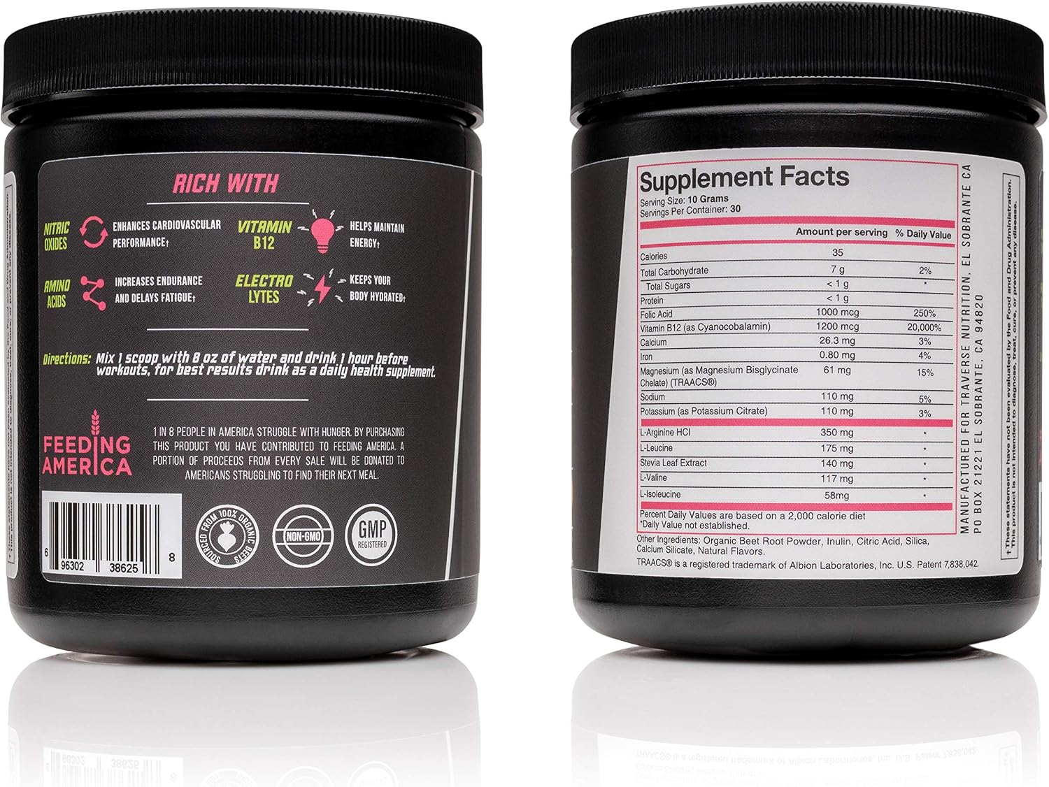 Traverse Organic Beet Root Superfood Pre-Workout Beet Juice Powder Drink Naturally Sourced from Beet Root - Athletic Endurance Superfood with Nitic Oxide Booster BCAAs Amino Acids Non-Caffeine