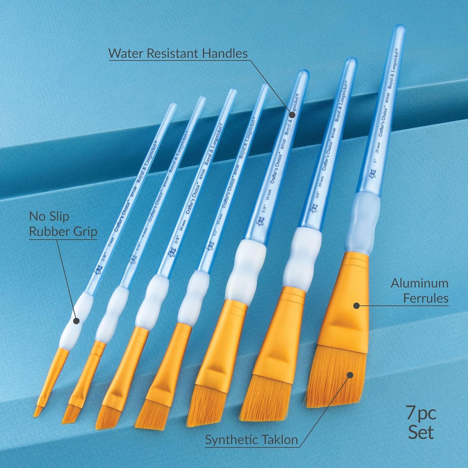 Royal and Langnickel RCC 304 Crafter's Choice Angular Taklon Variety Brush Set - Gold (Pack of 7)