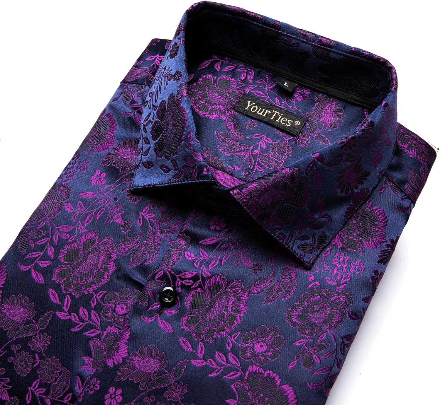Mens Silk Paisley Dress Shirt Casual Button Down Shirt Long Sleeve Western Floral Shirts Wedding Party Holiday - Image 6