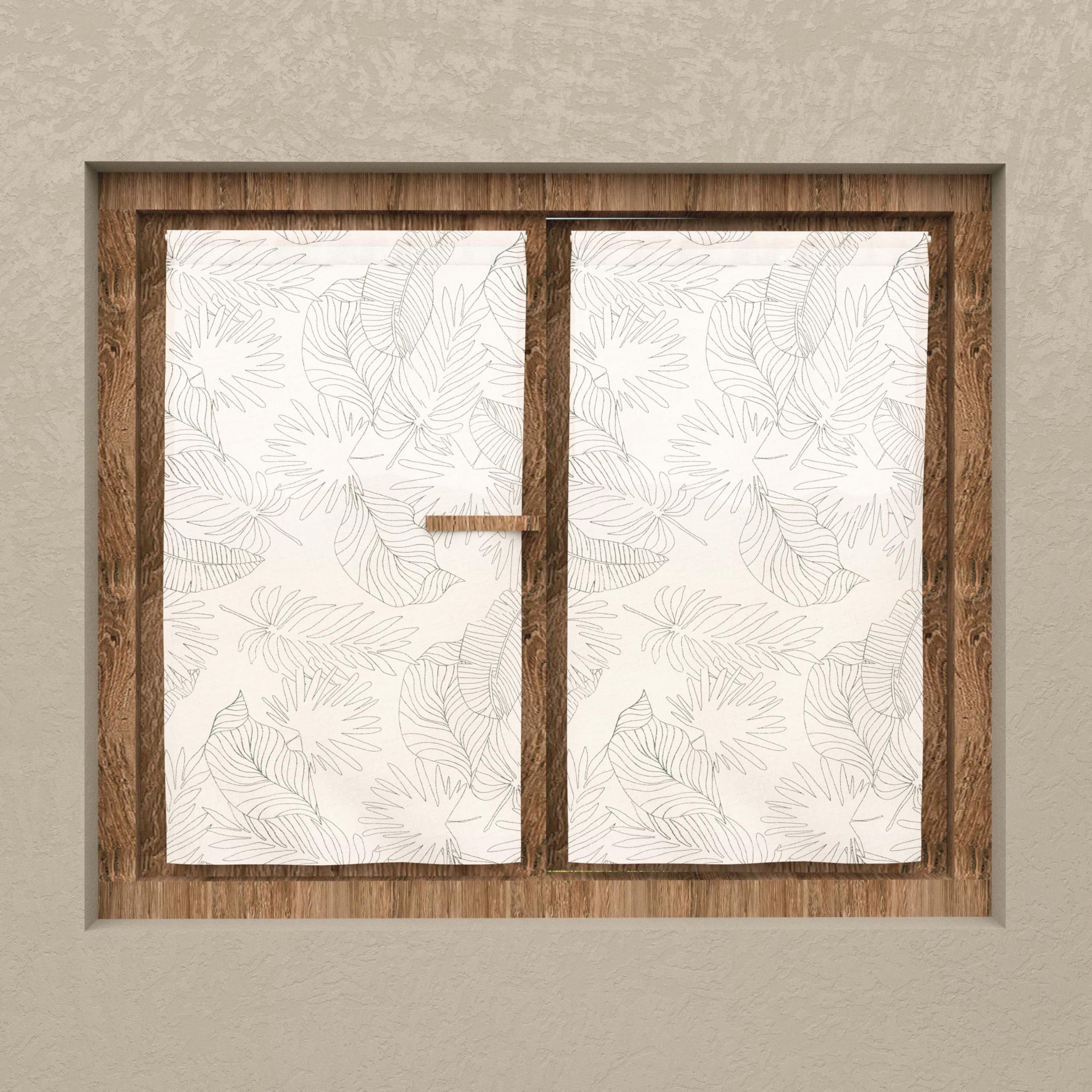 Soleil d'ocre, Pair of Net Curtains 60 x 90 cm Celia Khaki