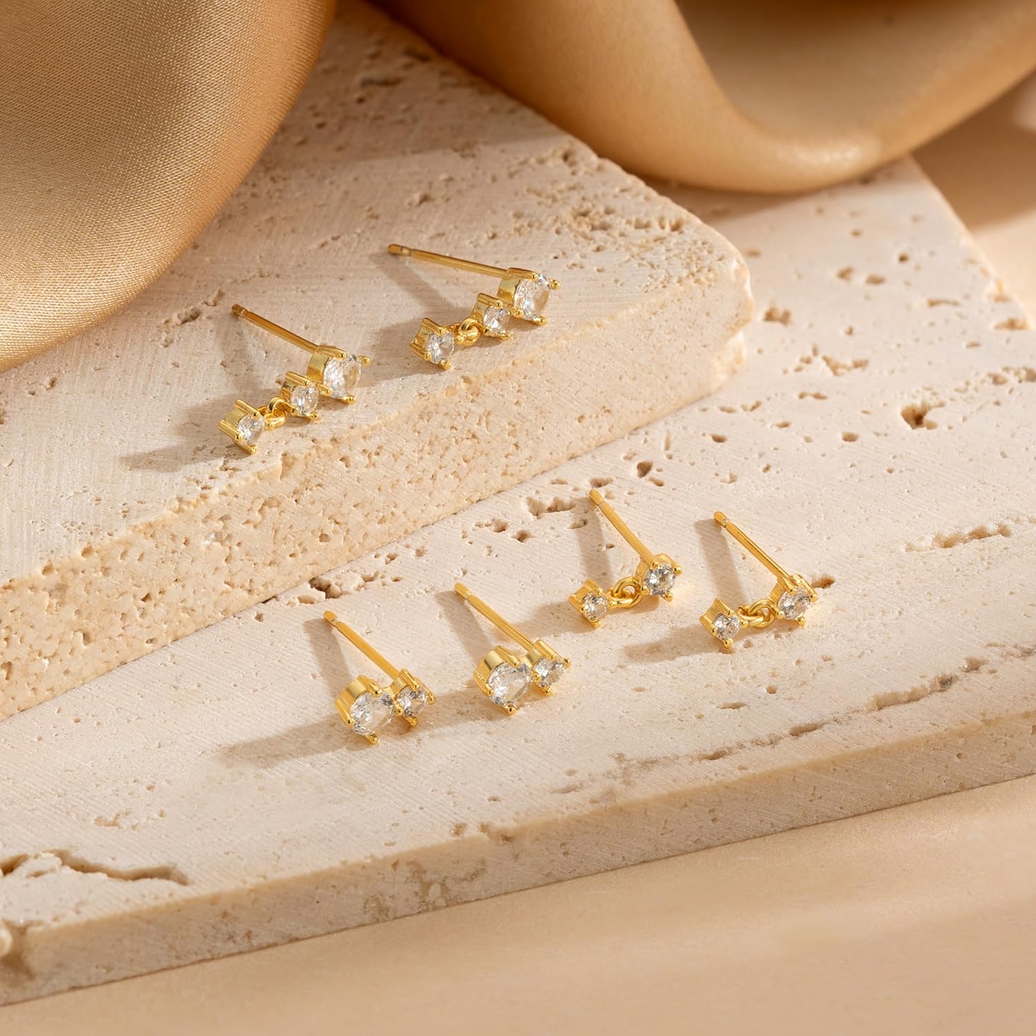 Risamil 14K Gold Plated Earrings for Women Trendy Hoop Earrings Cartilage Earring Set Hypoallergenic Cubic Zirconia Hoops Earrings Lightweight Dainty Small Stud Earrings Jewelry Gifts - Image 7