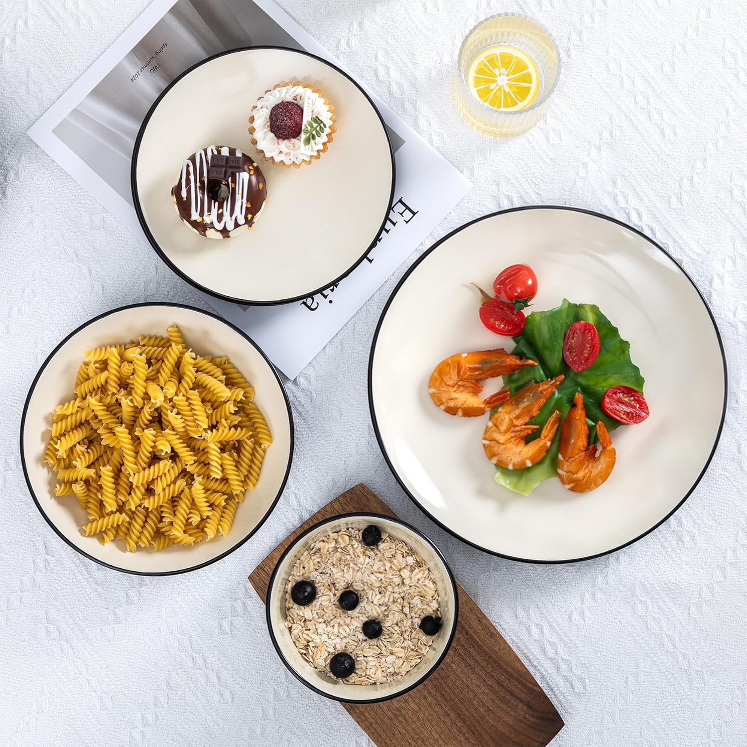 Plates and Bowls Sets for 4 - CJDC-QUELO 16-Piece Stoneware Dinnerware Sets, Ceramic Dishware Set for Indoor Kitchen Use and Formal Dining, Chip and Scratch Resistant Microwave Dishwasher Safe, Ivory - Image 3