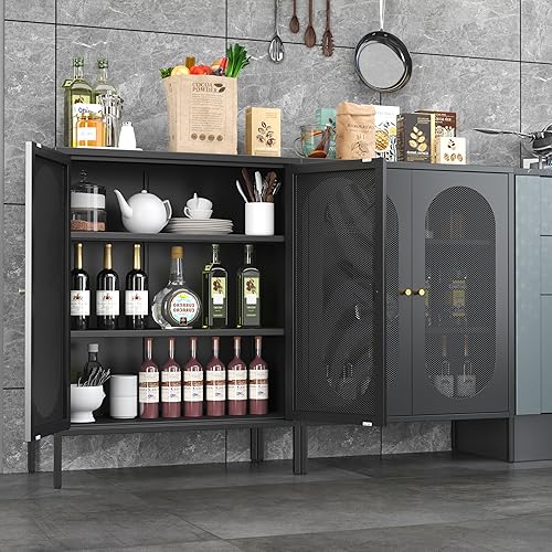 Miniatura 6 de Armario de almacenamiento de metal con 2 puertas de malla para dormitorio, sala de estar, hogar, hotel, oficina, garaje, cocina, 3 niveles, 2