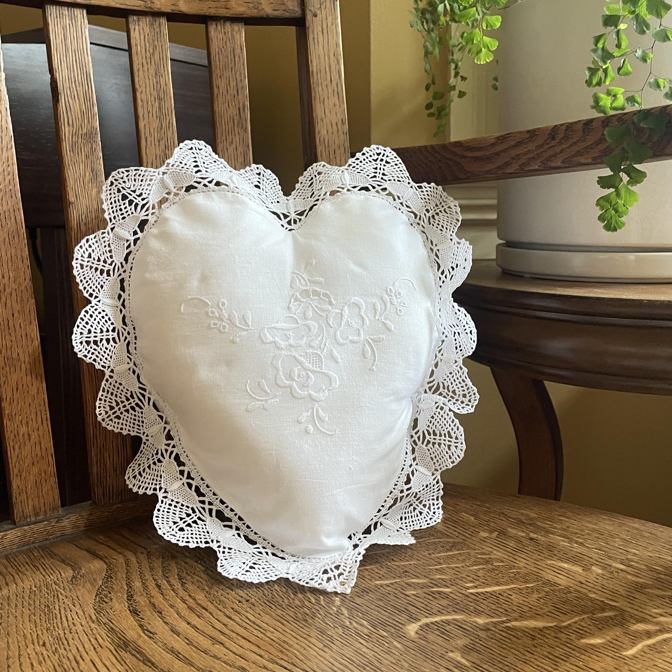 Embroidered and LACE 2-PC Pillow Decorative Pillow Set, 9 inches, Beverly Heart White 9" 2 Count