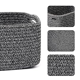 MiniArk Small Storage Baskets for Organizing | Closet Organizer Bins | Shelf Toy Basket | Woven Rope Baskets | Cube Decorative Box | Shallow Basket | 13x8.5x5.1 | 4 Packs Dark Gray