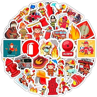 BulbaCraft Firefighter Stickers for Kids, 100Pcs Vinyl Decals, Waterproof, Reusable, Party Favors, School Supplies, Fire Truck Theme, Unisex
