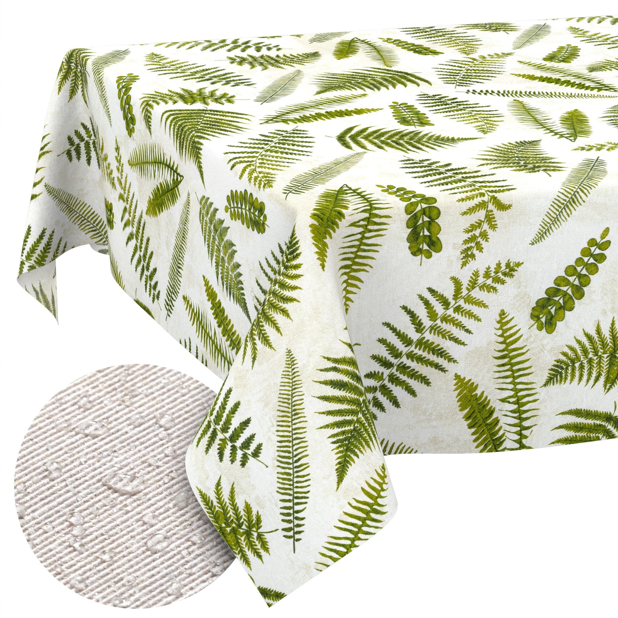 ANRO Washable Tablecloth Fern Rectangular 220 x 140 cm - Water-Repellent Indoor Outdoor Lotus Effect Cut Edge
