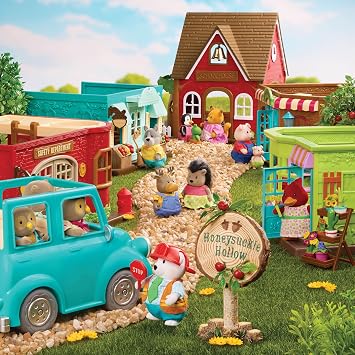 Li'l Woodzeez General Store Dollhouse Playset, 72 Pieces Storybook, Medium | Honeysuckle Hollow store with 2 posable animal figures, 1 storybook, counter, furniture and accessories, Playsets, 3+ Years