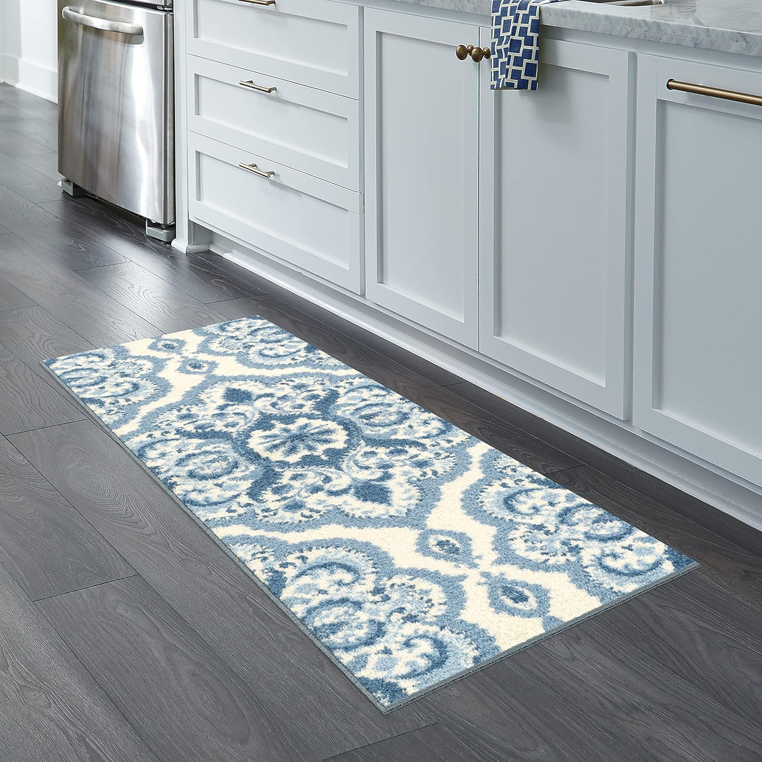 Maples Rugs Vivian Medallion Runner Rug Non Slip Hallway Entry Carpet [Made in USA], 1'8 x 5, Blue : Home & Kitchen