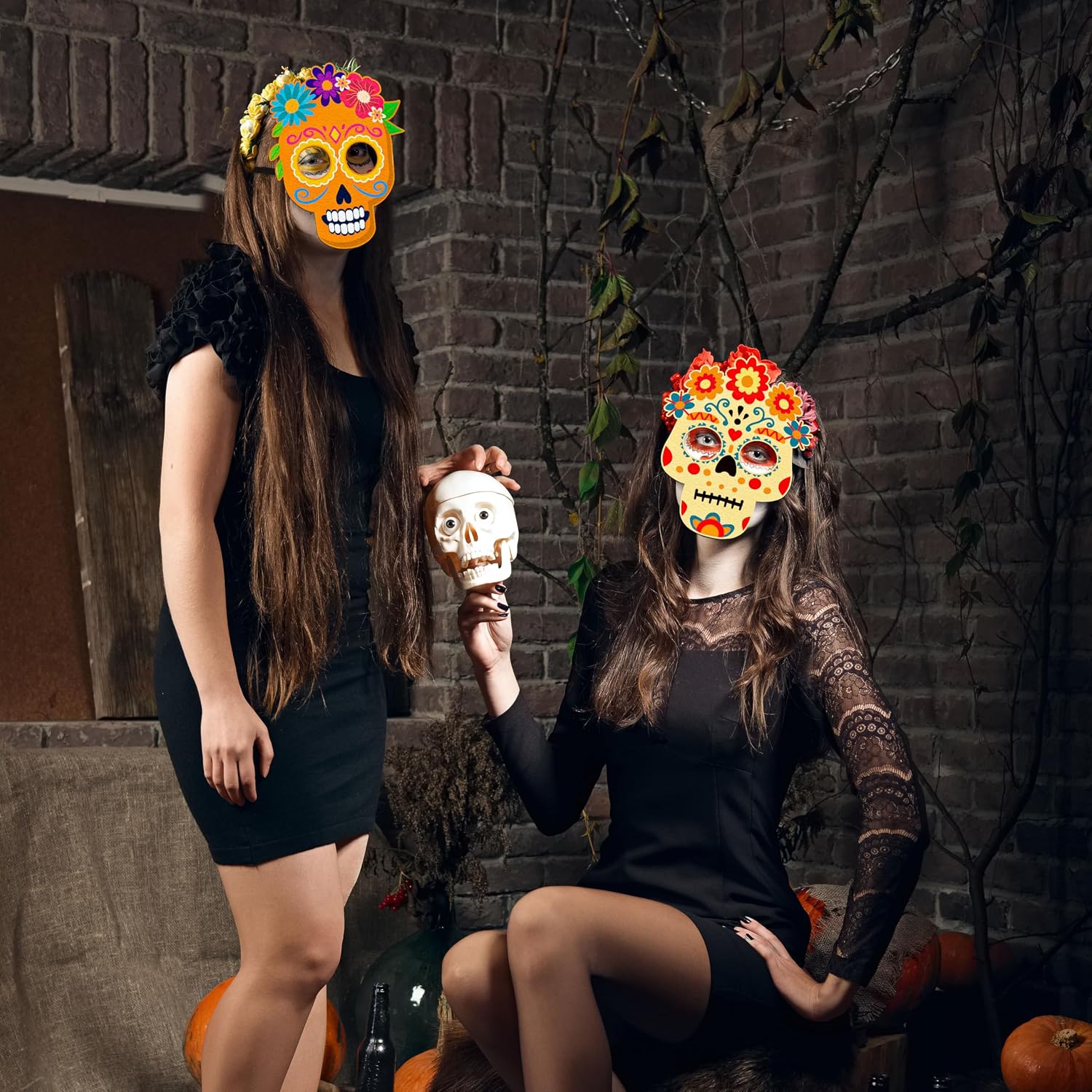 8PCS Dia De Los Muertos Masks - Halloween Felt Sugar Skull Crafts, Day of The Dead Costume Accessories Decorations Classroom Activities Party Favors