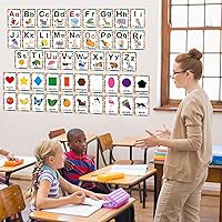 Vista 5 de D-FantiX Juego de 58 tablones de anuncios del alfabeto y números, tarjetas educativas de manuscritos para preescolar, números del alfabeto
