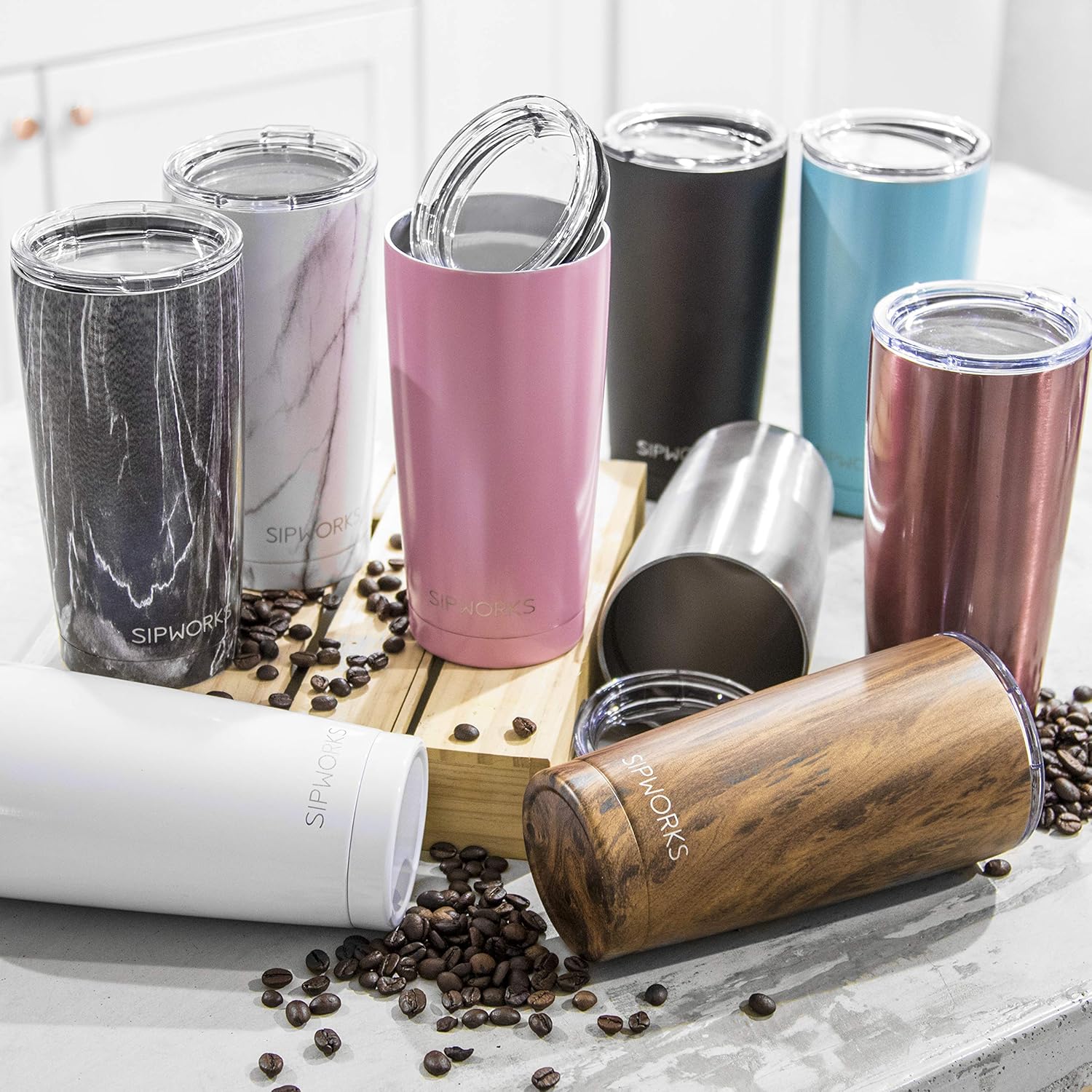 Flash Sale Buy 1 get 1 Sipworks Stainless Steel Coffee Tumbler: Double-Wall Vacuum Insulated Spill-proof Travel Mug Metal Coffee Cup with Lid, 20-Ounce Mahogany