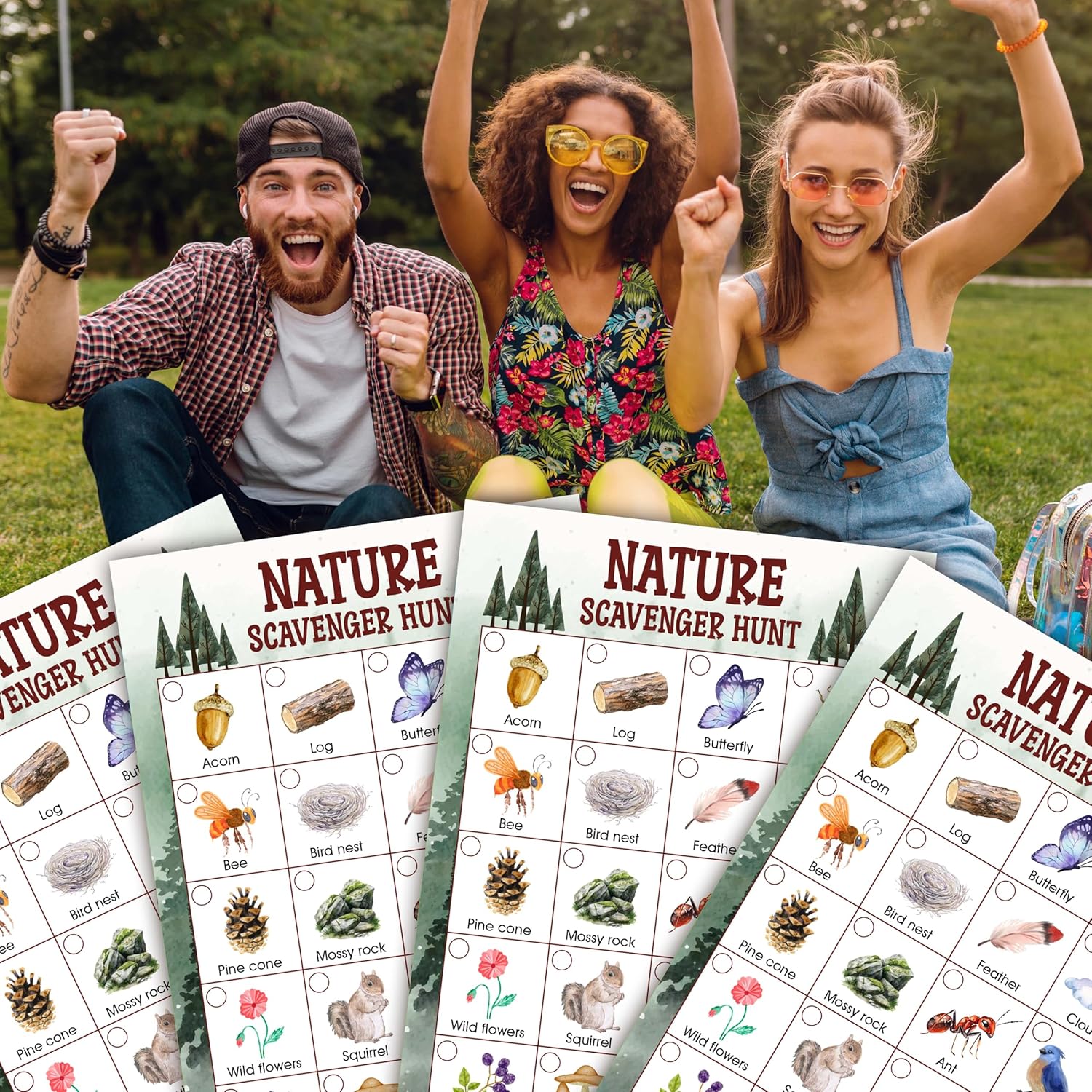 Nature Scavenger Treasure Hunt Games for Family Friend, Outdoor Scavenger Hunts Game Card Set, Find and Seek Camping Games for Group, Trip Family Holiday Party Supplies Favors, 25 Game Cards, c05
