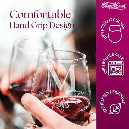 Miniatura 4 de shop4ever Copa de vino sin tallo con inicial grabada monograma 15 onzas regalo personalizado para mujeres y hombres cumpleaños ocasiones especiales M