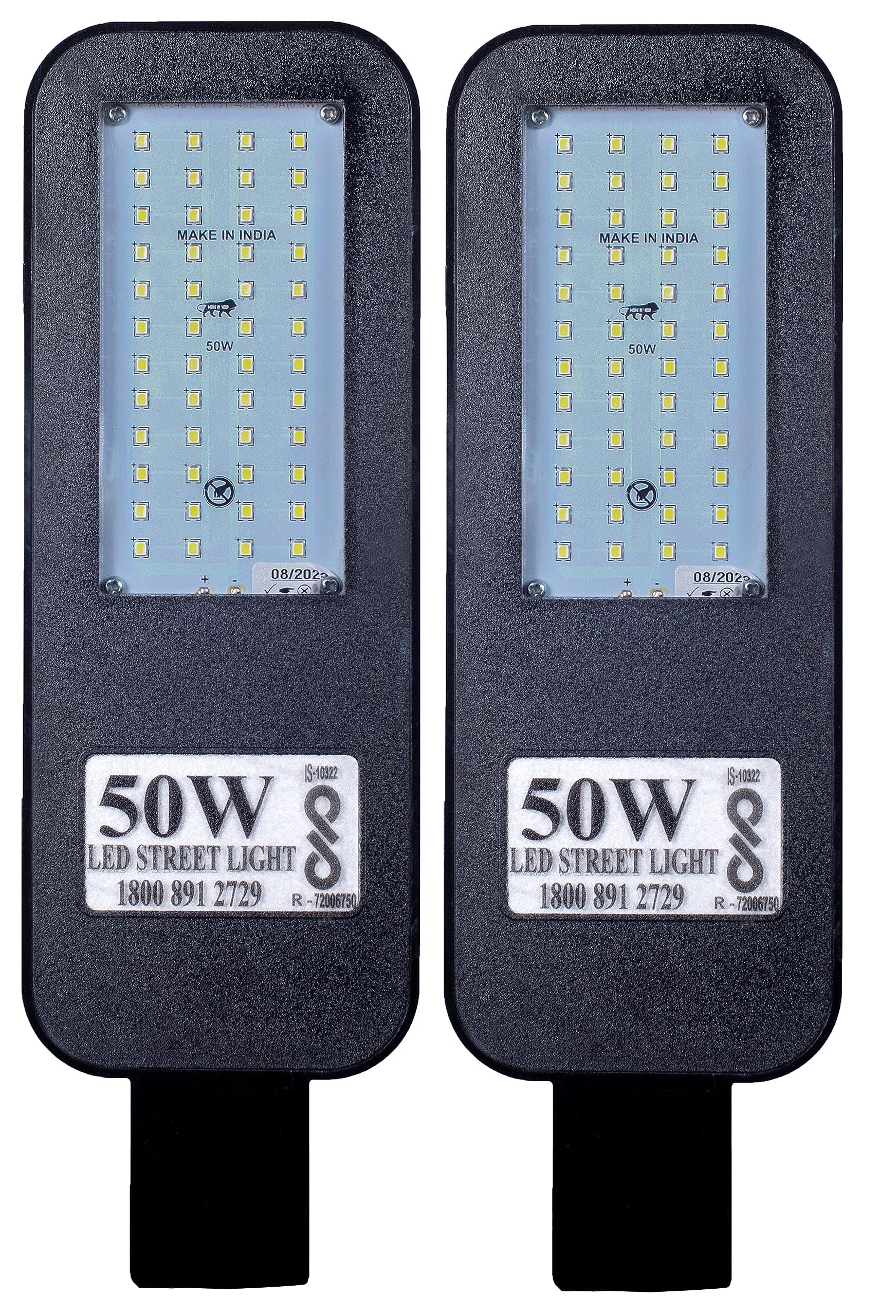 PE 50W BIS Approved LED Street Light Pack of 2 - Waterproof IP65 Polycarbonate Body, 140 Lumens/Watt, Cool White for Road, Gate, Parking | 2 Year Warranty (Twin Pack)
