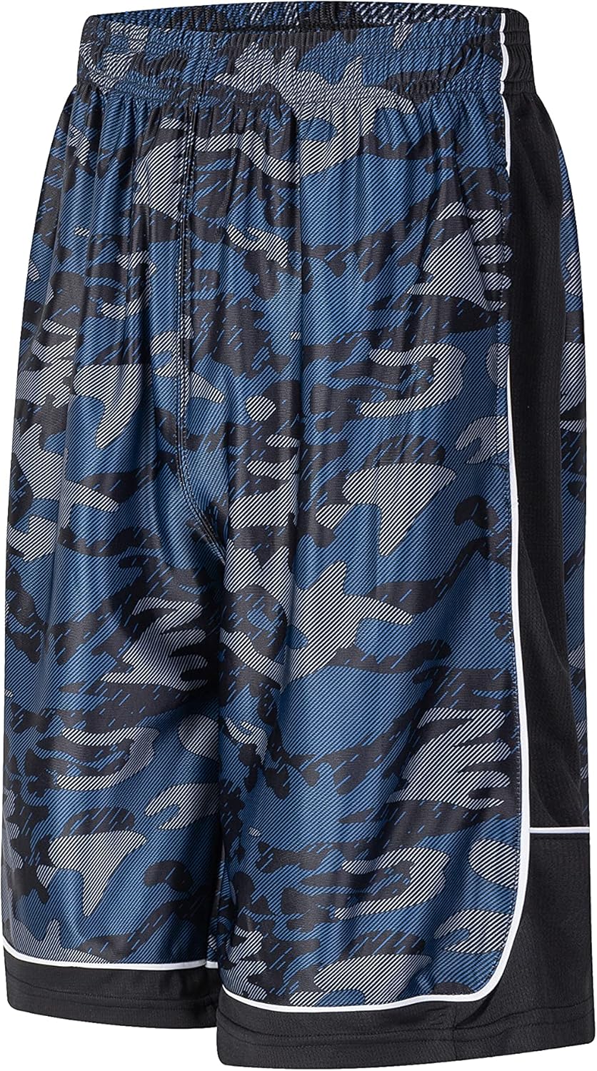 Men’s Long Athletic Shorts Basketball Gym Quick Dry Camo Shorts with Pockets