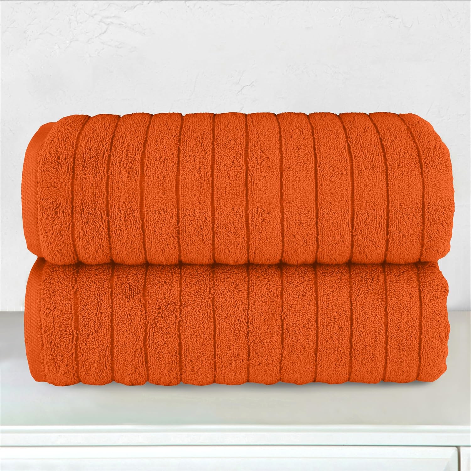 Elegant Comfort 100% Turkish Cotton Corduroy Ribbed Luxury Soft 2 Pack Bath Towels 27 x 54 Inch - Ultra Plush, Absorbent, Quick Dry, Hotel Spa Quality Towels for Bathroom Essentials, Orange