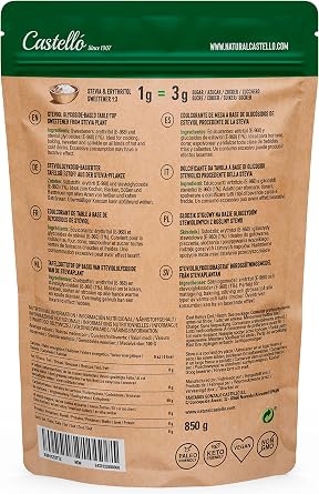 Castello since 1907 Stevia + Erythritol 1:3 Sweetener 850g| 1g3g sugar