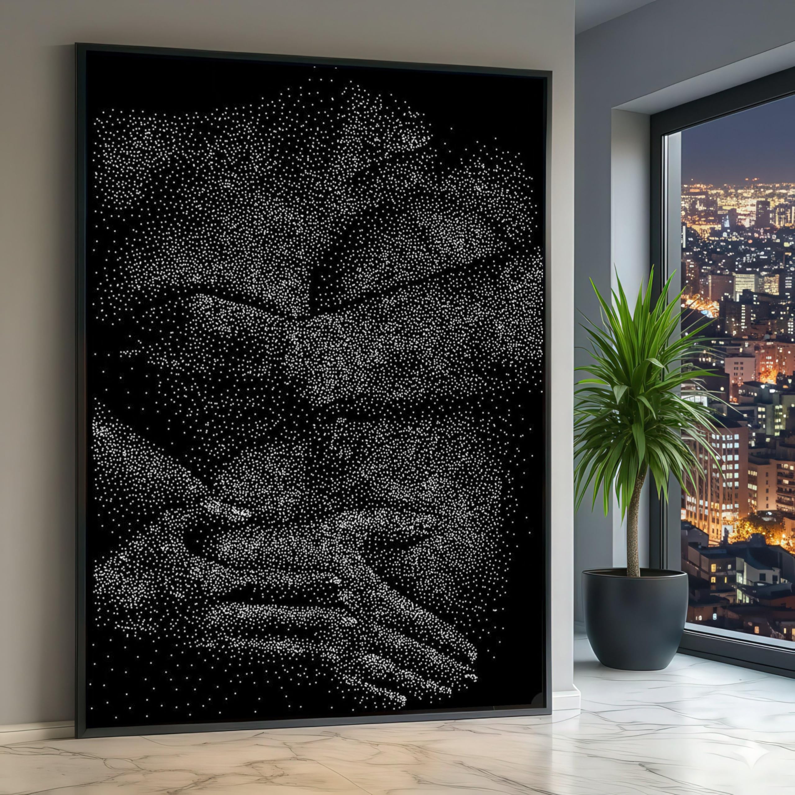XINBAO Dot Pattern Canvas, Black White Minimalist Wall Art, Geometric Design, Contemporary Home Decor, Spot Art Canvas Pictures(60x90cm/Frameless)
