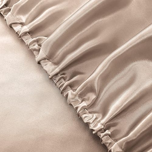 Vista 284 de Vonty Satin Sheets King Silky Soft Satin Bed Sheets Amber Beige Sheet Set, 1 Deep Pocket Fitted Sheet + 1 Flat Sheet + 2 Pillowcases