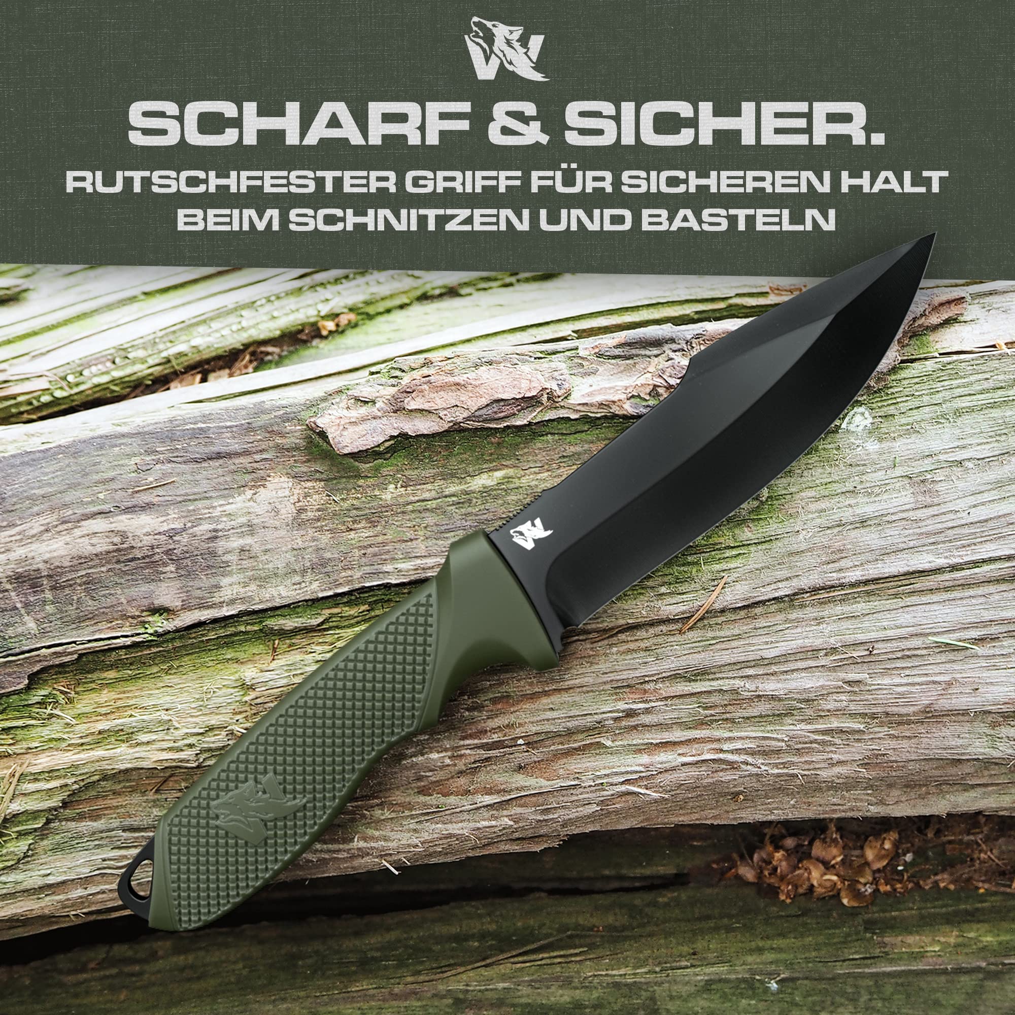 Wolfgangs W-KIDS - Schnitzmesser Kinder mit Süßem Kindermesser Führerschein - Outdoor Kinder Messer Set mit Scheide und Feuerstahl - DAS Kinder Schnitzmesser für das erste große Abenteuer