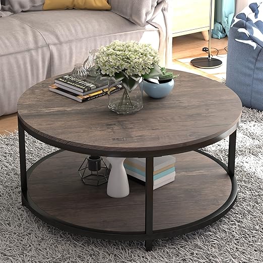 NSdirect NS Round Coffee Table, 36 in x 36 in x 18 in, Light Walnut ...