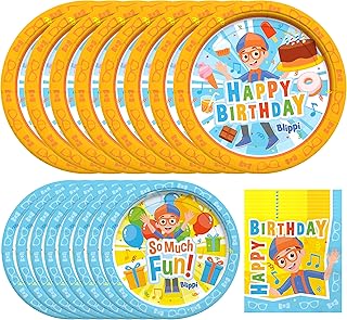 Treasures Gifted Blippi Birthday Party Supplies - Serves 24 Guests - Dinnerware Starter Set - Blippi Party Supplies Including Blippi Napkins & Blippi Plates