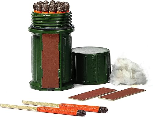 Juego de cerillos a prueba de tormentas UCO con caja impermeable, 25 cerillos y 3 chisperos Verde oscuro,Naranja,Amarillo
