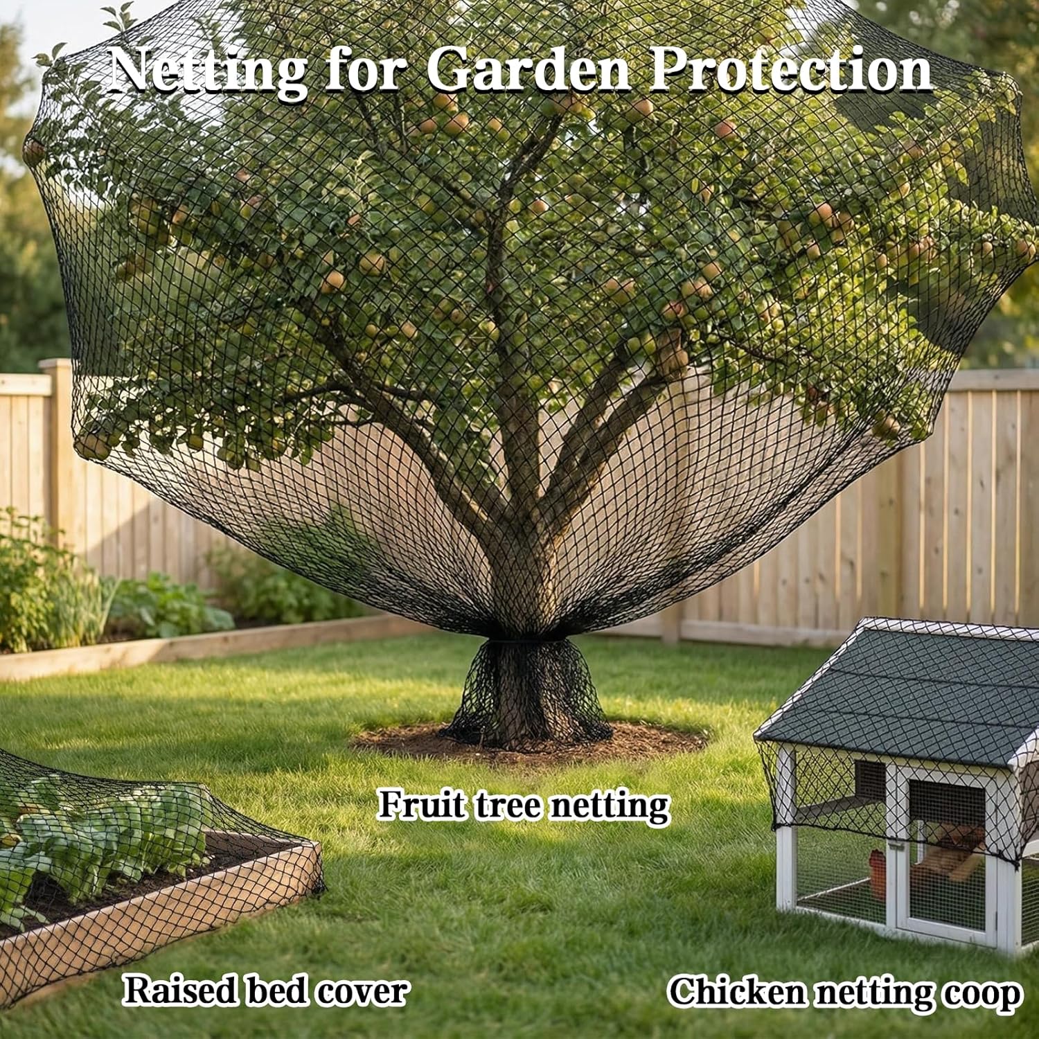 Bird Netting，7.5 x 100 FT Garden Netting Bird Net for Chicken Coop, Poultry Netting Fence for Fruit Trees, Plants and Vegetables Against Birds, Deer, Squirrels and Other Animals