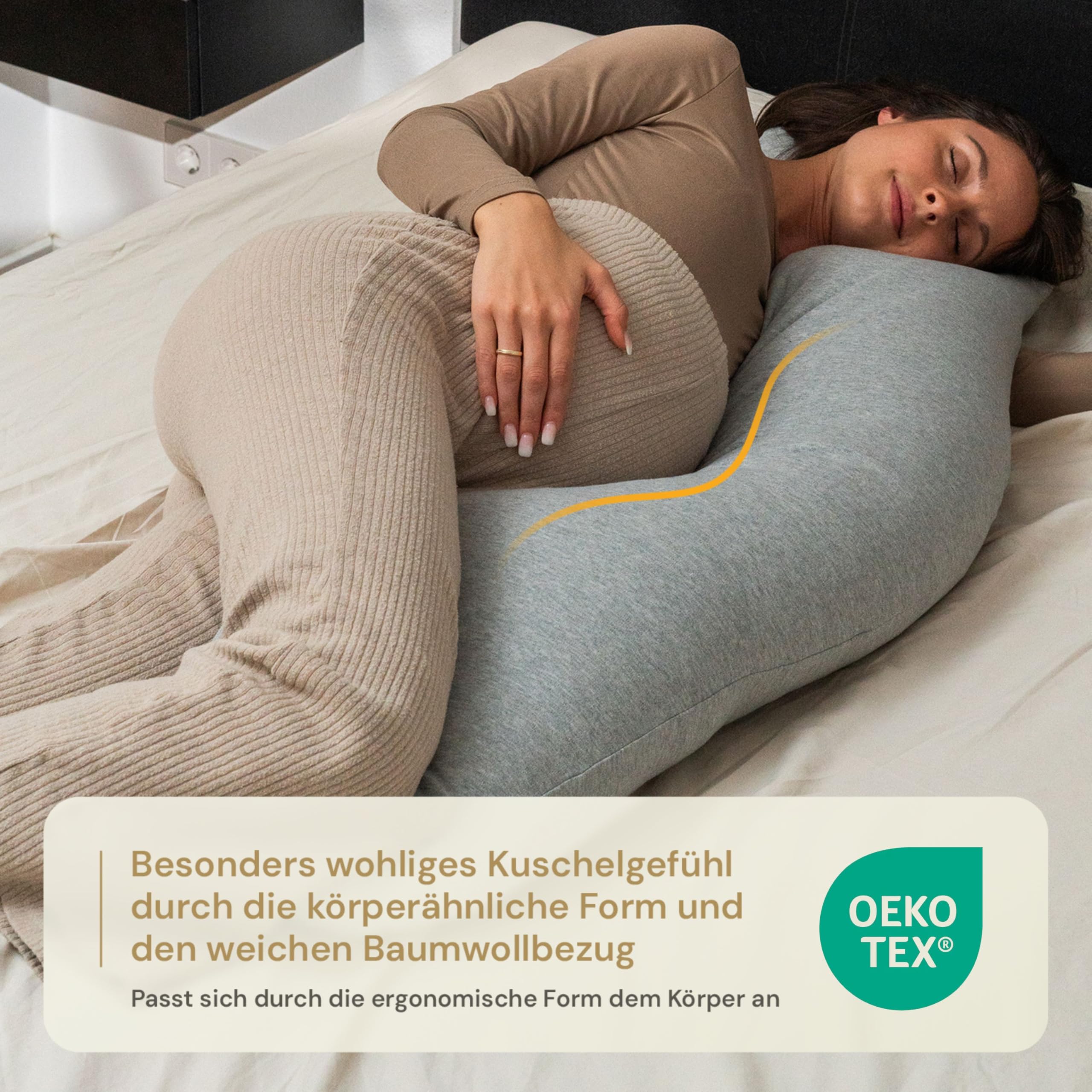 ergonomisches Seitenschläferkissen - entlastet Schulter, Rücken & Hüfte - individuell befüllbar - für alle Seitenschläfer & Schwangere - 100% Baumwolle, waschbar & Oeko-TEX (Grau)