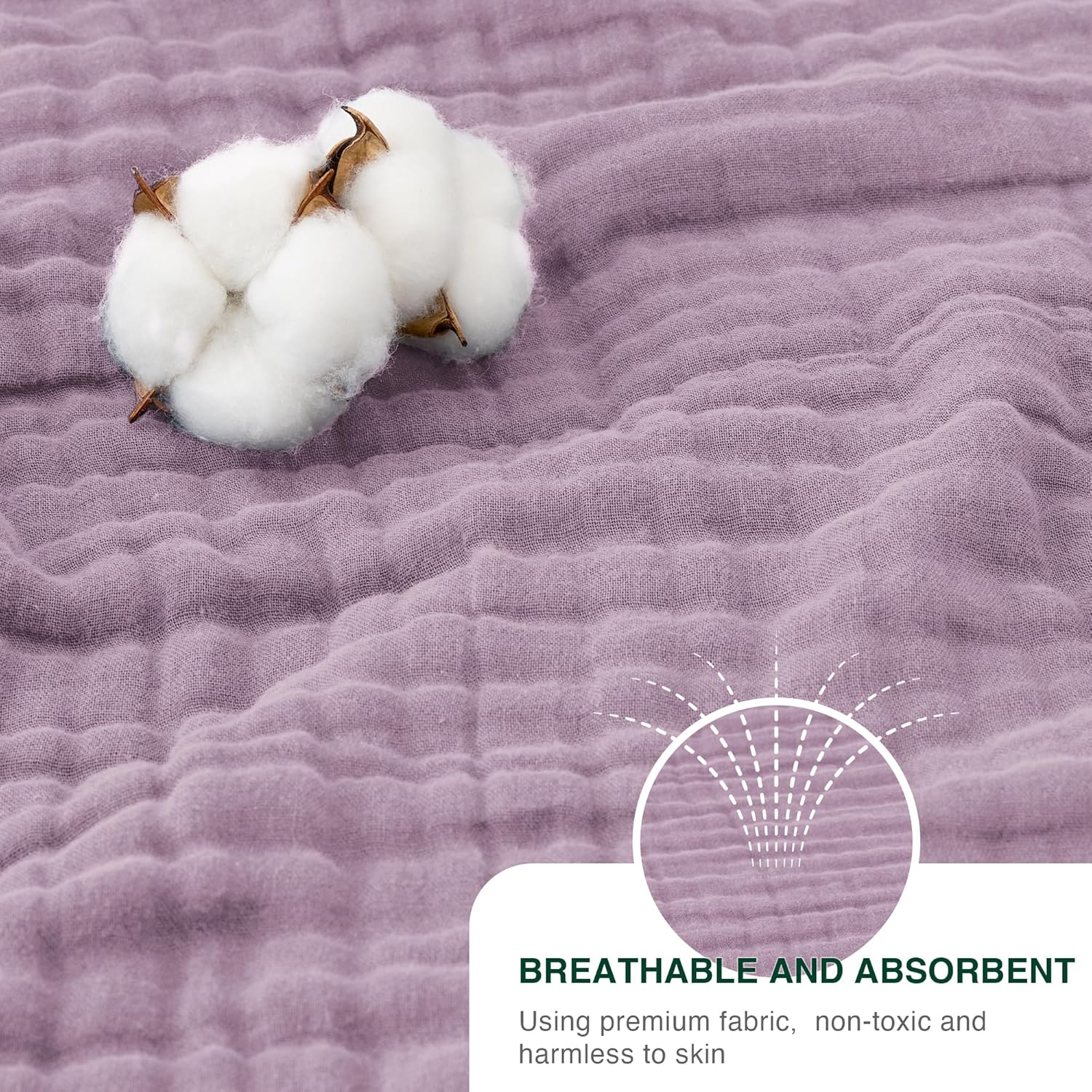 Love's cabin 6 Layer 100% Cotton Muslin Blanket, 50"x60" Throw Muslin Blanket for Couch Bed, Lightweight and Breathable Cotton Gauze for Adult, Lavender - Image 4