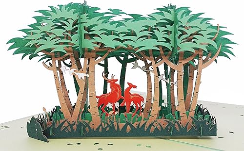 Romántica tarjeta de felicitación de aniversario 3D con diseño de ciervo en bosque para el día de San Valentín, para bodas, parejas, él, ella, padres