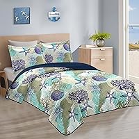 Vista 2 de Tritard Juego de edredón costero de 3 piezas tamaño King, edredones reversibles de microfibra con 2 fundas de almohada, ropa de cama de playa suave