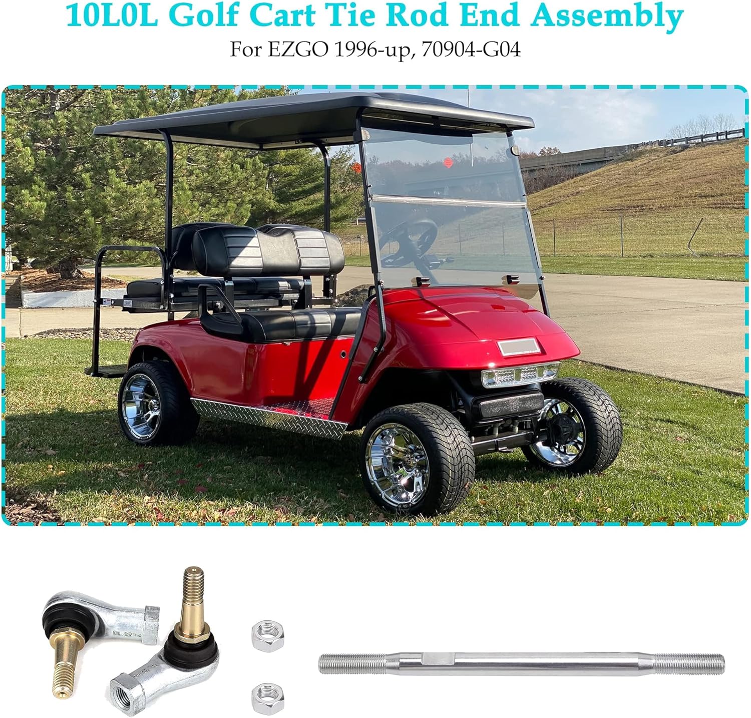 10L0L Golf Cart Tie Rod End Assembly for EZGO TXT 1994.5-2001 Electric & Gas, 2 Pack - OEM# 70904-G02 70074-G01 70074-G02 70904-G04