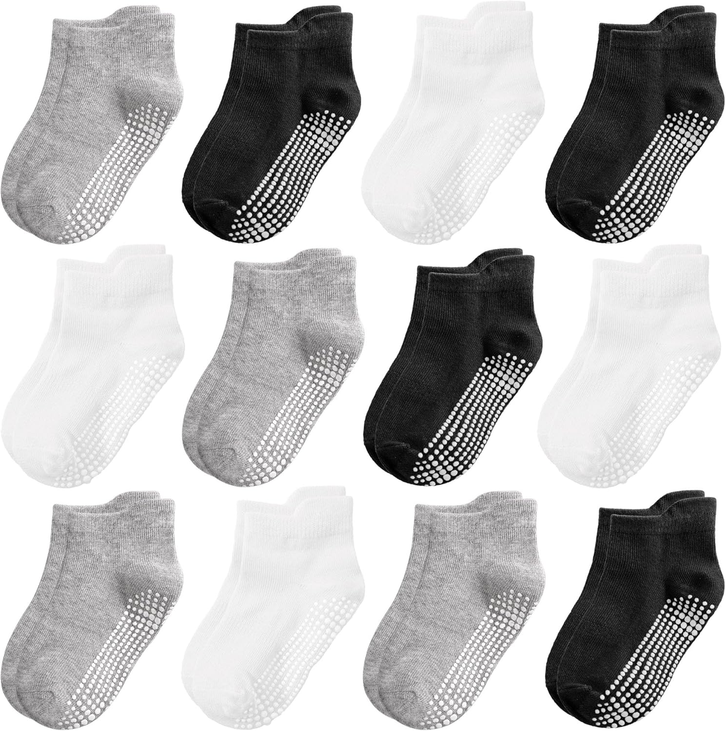 Tphon Non Slip Toddler Socks 12 Pairs Kids Grip Sock for Boys Girls Baby Ankle Socks with Gripper for 0-7 Year Children