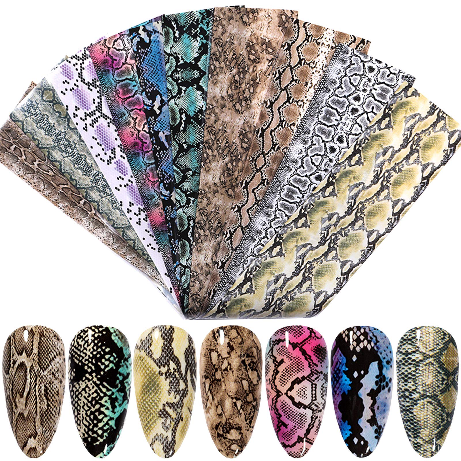 Snake Nail Foil Transfer Stickers Nail Art Supplies, Laser Nail Foil Decals, Holographic Snake Print Nails Foils Design for Women Girls Manicure Tip Decor Acrylic Nails Charms Decorations (10 Sheets)-image-29