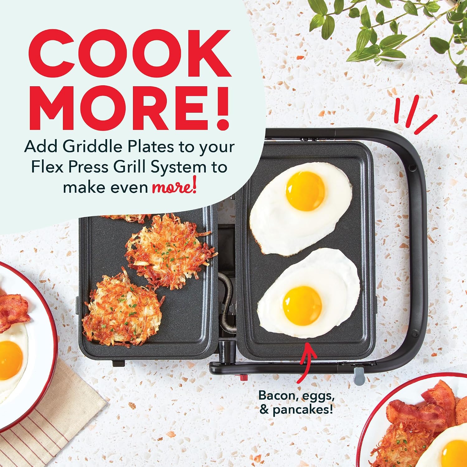 Dash Griddle 2-Plate Pack for MultiMaker Flex Press Grill System - Removable, Nonstick Plates for Breakfast Sandwiches, Eggs, Hash Browns, and More