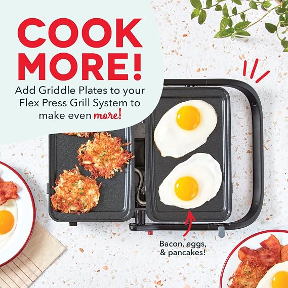 Dash Griddle 2-Plate Pack for MultiMaker Flex Press Grill System - Removable, Nonstick Plates for Breakfast Sandwiches, Eggs, Hash Browns, and More
