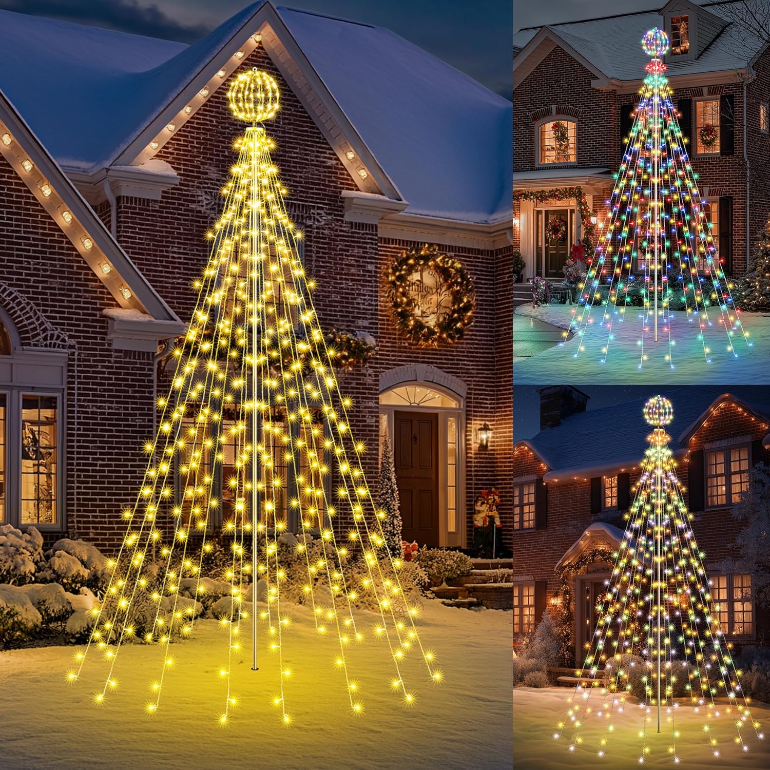 Flacchi Christmas Outdoor Star String Lights - Pole Set with Remote, Multiple Lighting Modes, Timer, and Waterproof Feature (Warm White, 10FT/404LED)