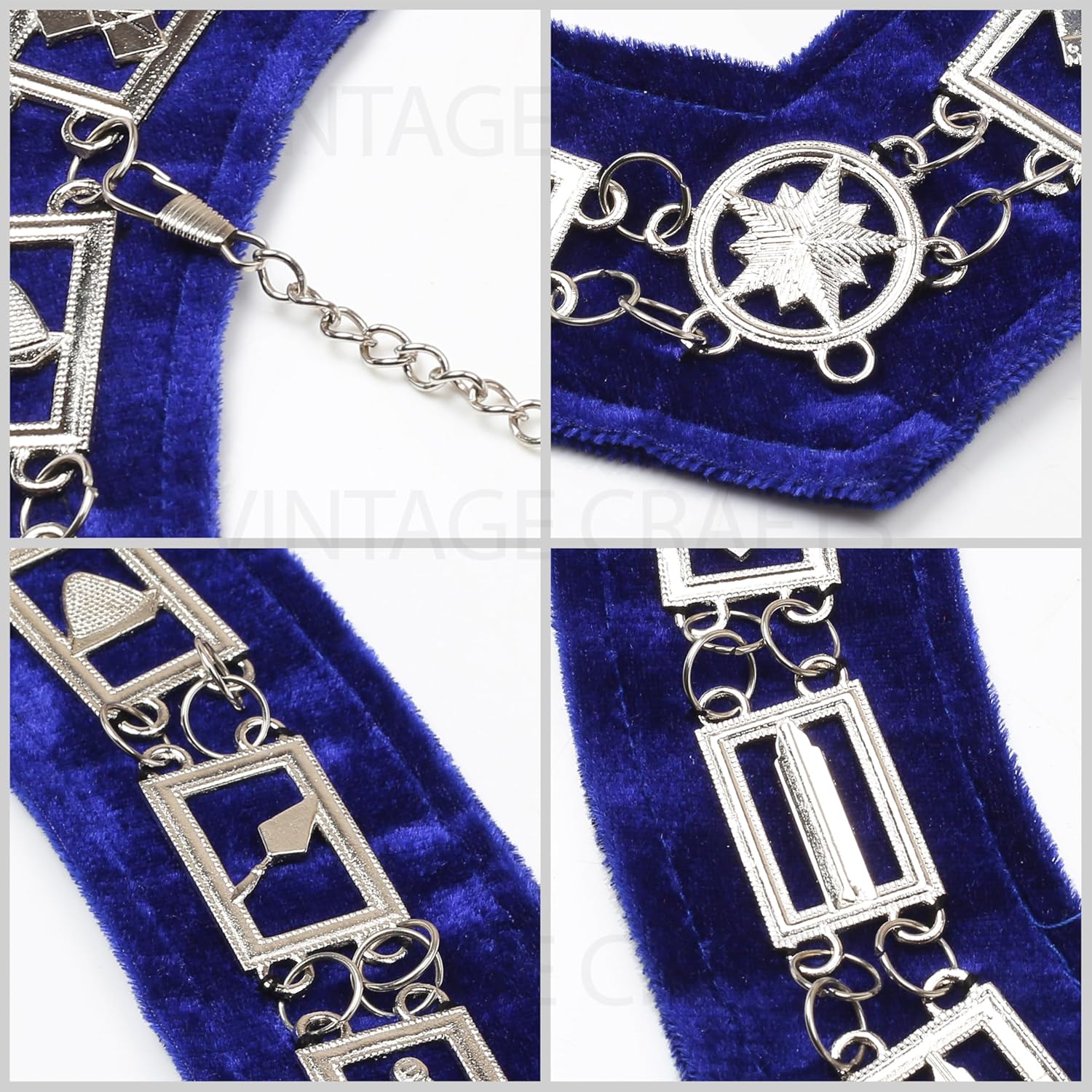 Past Master Masonic Blue Lodge G Collar with Silver Plated Metal Chain & White Masonic Gloves and Jewel Freemason Regalia for Lodge Officers
