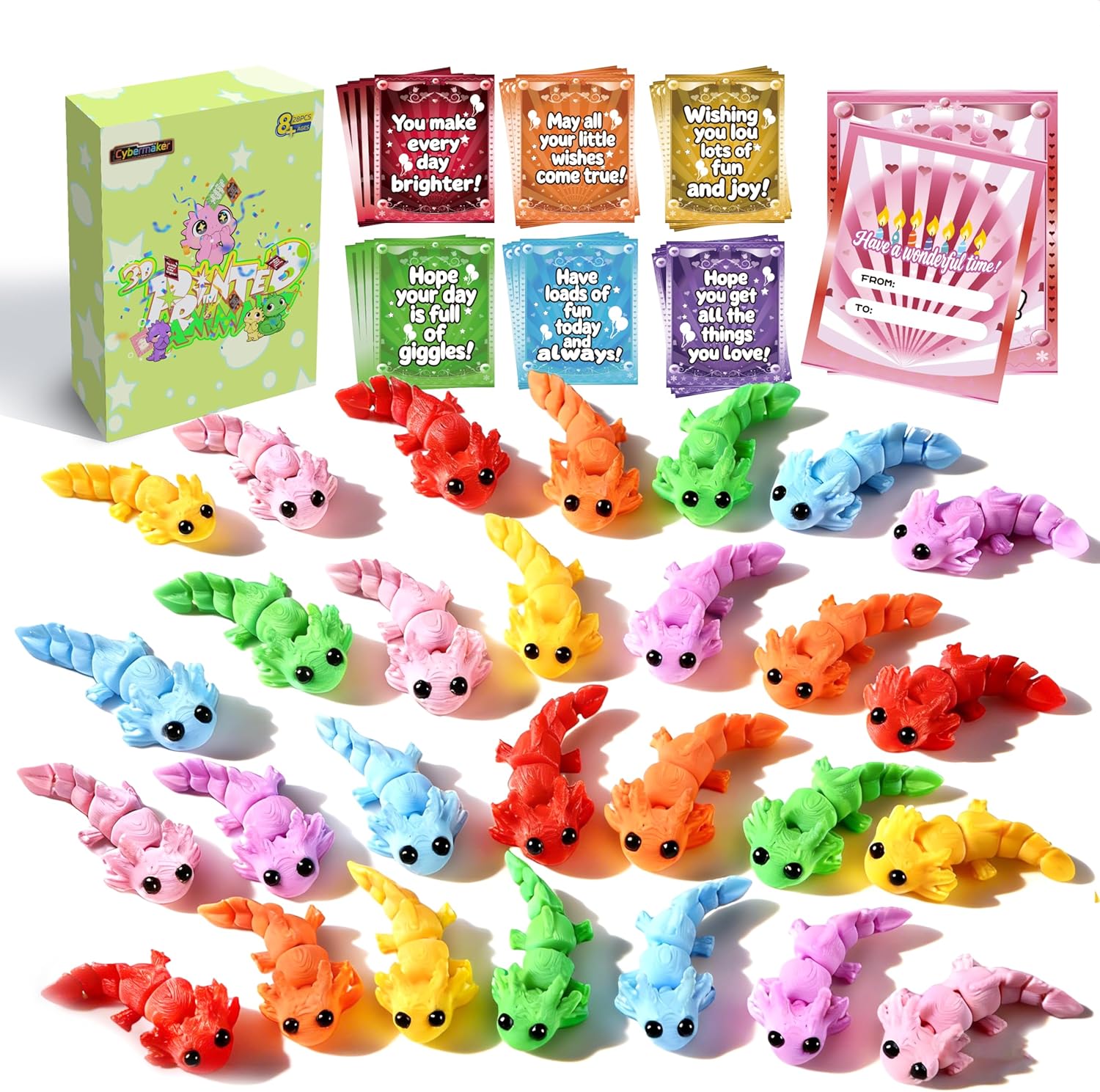 28pcs Easter 3D Printed Animals Axolotl Figurines, Easters Basket Stuffers, Mini Fidget Toys for Kids Boys Girl School Classroom Prizes Egg Hunt Party Favors Gifts