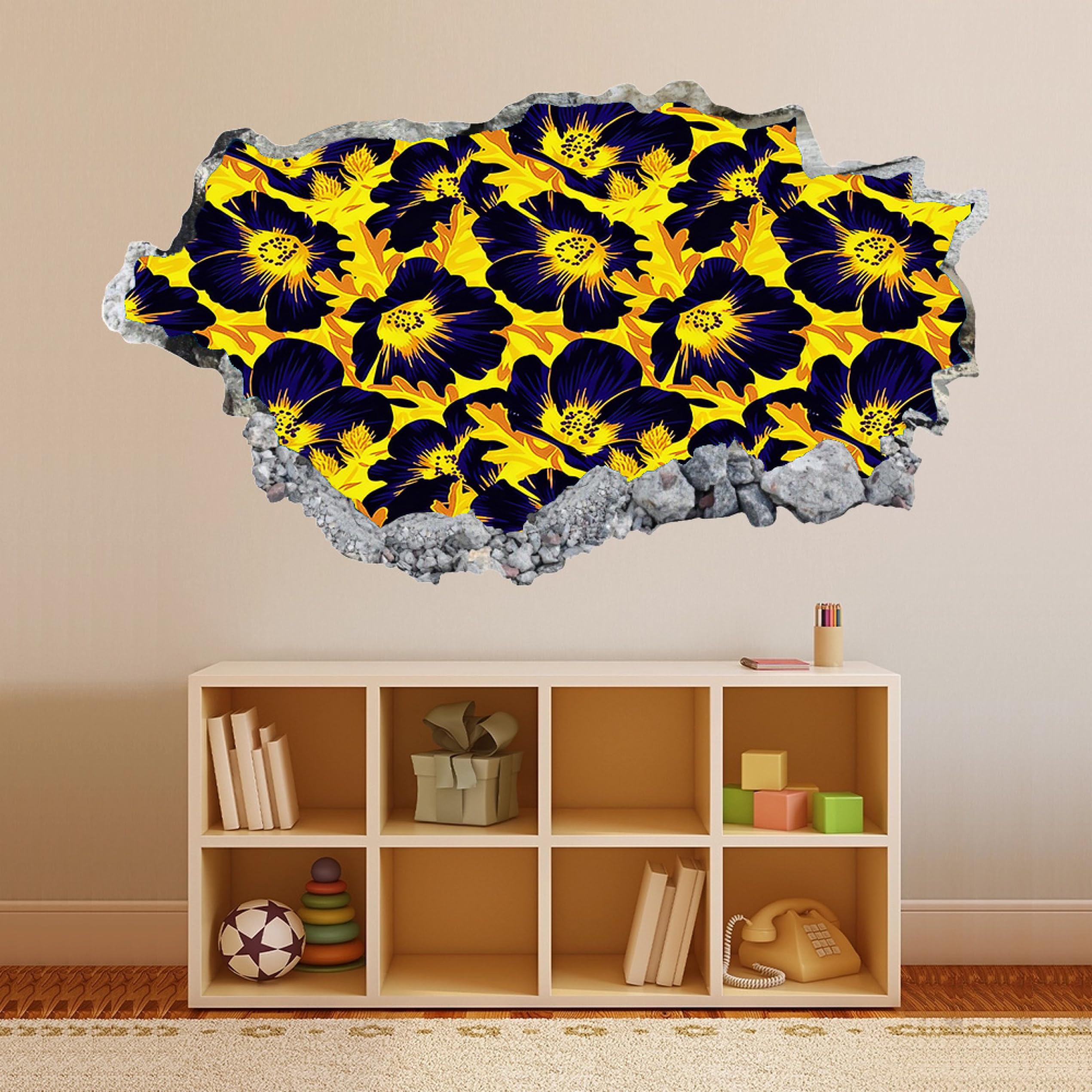 Wandtattoo 3D Wandaufkleber Wandsticker Wanddeko Gelbe Blume für Wohnzimmer Schlafzimmer Flur Kühlschrank 58x101cm